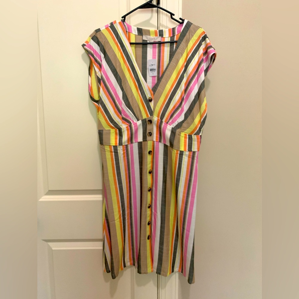 NWT Loft linen striped dress. Size 12.